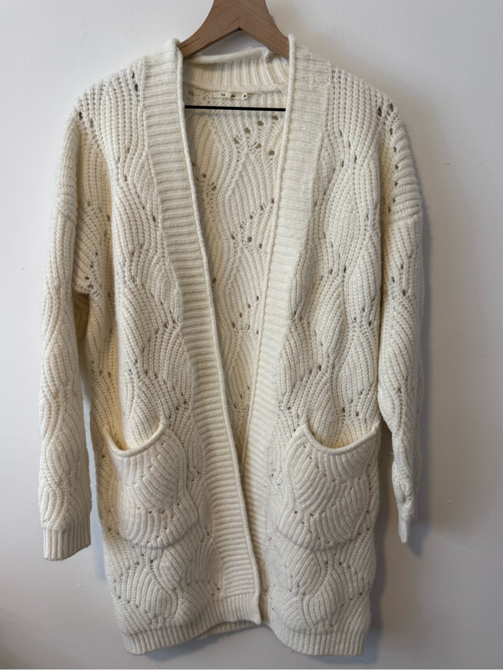 Tularosa x Revolve Cream Pointelle Cottagecore Open-Front Cardigan Small